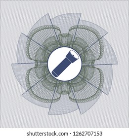 Blue and green abstract linear rosette with flashlight icon inside