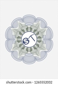 Blue and green abstract linear rosette with cryptocurrency mining icon inside