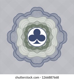 Blue and green abstract linear rosette with poker clover icon inside
