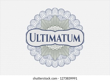 Blue and green abstract linear rosette with text Ultimatum inside