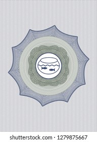 Blue and green abstract linear rosette with fishbowl with fish icon inside
