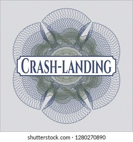 Blue and green abstract linear rosette with text Crash-landing inside