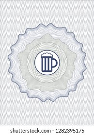 Blue and green abstract linear rosette with beer jar icon inside