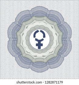 Blue and green abstract linear rosette with women cycle icon inside