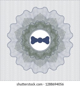 Blue and green abstract linear rosette with bow tie icon inside