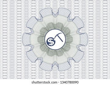 Blue and green abstract linear rosette with cryptocurrency mining icon inside