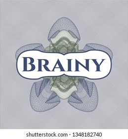 Blue and green abstract linear rosette with text Brainy inside
