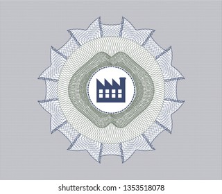 Blue and green abstract linear rosette with factory icon inside
