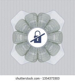 Blue and green abstract linear rosette with inaccessible icon inside