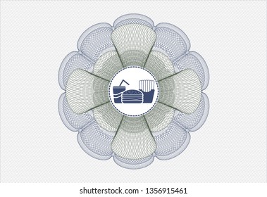 Blue and green abstract linear rosette with fast food icon inside