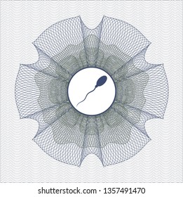 Blue and green abstract linear rosette with sperm icon inside