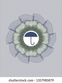 Blue and green abstract linear rosette with umbrella icon inside