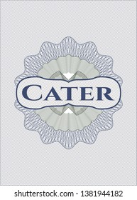 Blue and green abstract linear rosette with text Cater inside