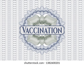 Blue and green abstract linear rosette with text Vaccination inside