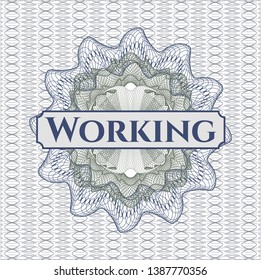 Blue and green abstract linear rosette with text Working inside