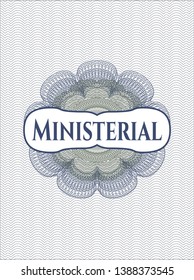 Blue and green abstract linear rosette with text Ministerial inside