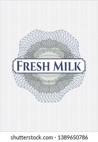 Blue and green abstract linear rosette with text Fresh Milk inside