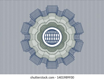 Blue and green abstract linear rosette with globe, website icon inside