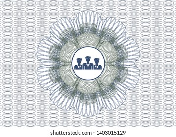 Blue and green abstract linear rosette with business teamwork icon inside