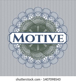 Blue and green abstract linear rosette with text Motive inside