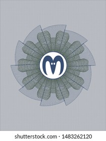 Blue and green abstract linear rosette with goat head icon inside