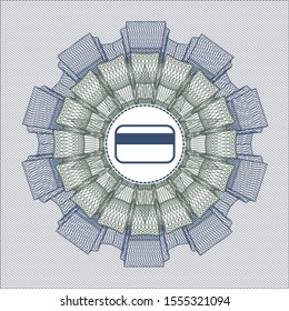 Blue and green abstract linear rosette with credit card icon inside