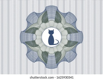 Blue and green abstract linear rosette with cat icon inside
