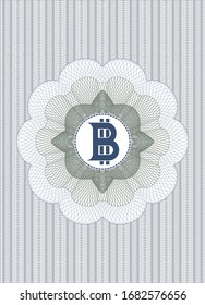 Blue and green abstract linear rosette with bitcoin icon inside