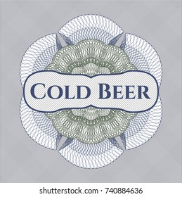 Blue and green abstract linear rosette with text Cold Beer inside