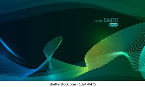 Blue green abstract lines on dark background vector background 	