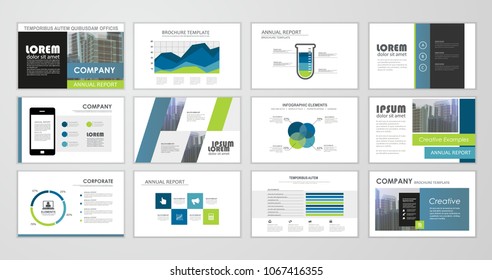 Blue and green abstract presentation slide templates. Infographic elements template  set for web, print, annual report brochure, business flyer leaflet marketing and advertising template. Vector Illus