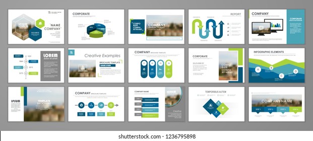 藍色和綠色抽象演示幻燈片模板。信息圖元素模板集網絡，印刷品，年度報告手冊，商業傳單宣傳單張營銷和廣告模板。