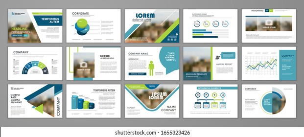 Blue and green abstract presentation slide templates. Infographic elements template  set for web, print, annual report brochure, business flyer leaflet marketing and advertising template. 