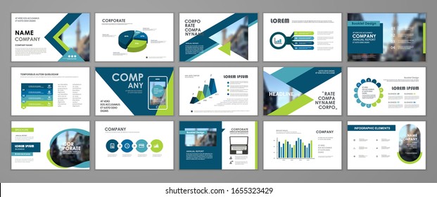 Blue And Green Abstract Presentation Slide Templates. Infographic Elements Template Set For Web, Print, Annual Report Brochure, Business Flyer Leaflet Marketing And Advertising Template. 