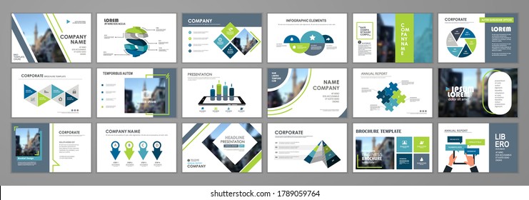 Blue and green abstract presentation slide templates. Infographic elements template  set for web, print, annual report brochure, business flyer leaflet marketing and advertising template. 