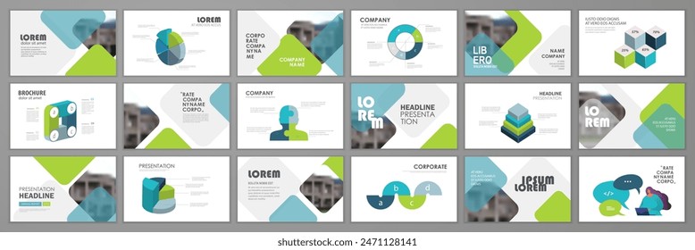 Blue and green abstract presentation slide templates. Infographic elements  set for web, print, annual report brochure, business flyer leaflet marketing and advertising template. Vector Illustration