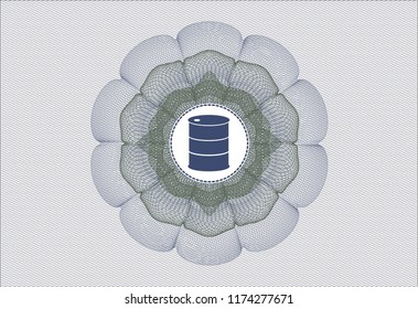 Blue and green abstract rosette with barrel icon inside