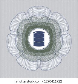 Blue and green abstract rosette with barrel icon inside