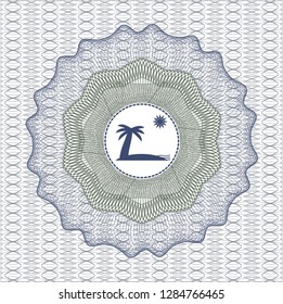 Blue and green abstract rosette with beach icon inside