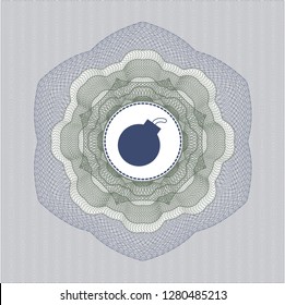 Blue and green abstract rosette with bomb icon inside