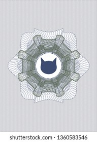Blue and green abstract rosette with cat face icon inside