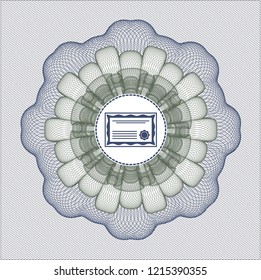Blue and green abstract rosette with certificate icon inside