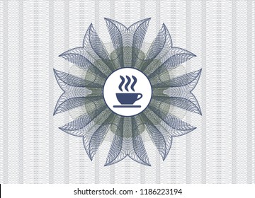 Blue and green abstract rosette with coffee cup icon inside