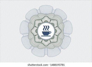 Blue and green abstract rosette with coffee cup icon inside