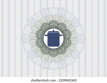 Blue and green abstract rosette with cooking pot icon inside