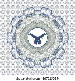 Blue and green abstract rosette with crossed pistols icon inside