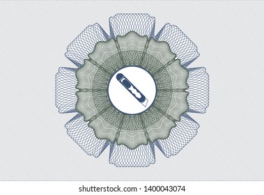 Blue and green abstract rosette with cutter icon inside