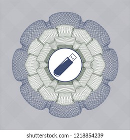 Blue and green abstract rosette with flash drive icon inside