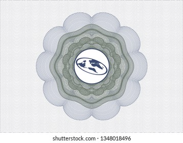 Blue and green abstract rosette with flat earth icon inside