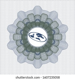 Blue and green abstract rosette with flat earth icon inside